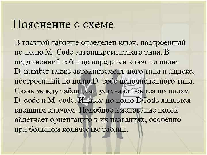 Пояснение с схеме В главной таблице определен ключ, построенный по полю M_Code автоинкрементного типа.