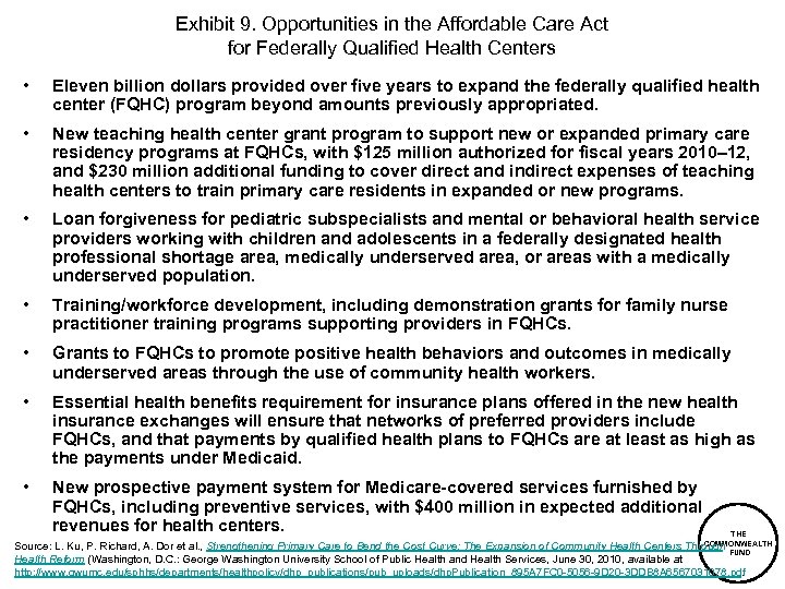 Exhibit 9. Opportunities in the Affordable Care Act for Federally Qualified Health Centers •