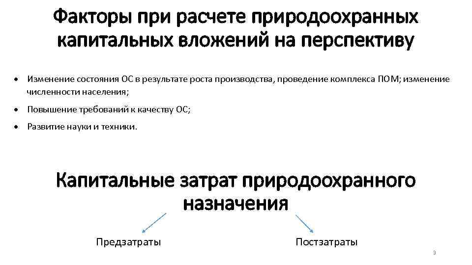 Факторы при расчете природоохранных капитальных вложений на перспективу Изменение состояния ОС в результате роста