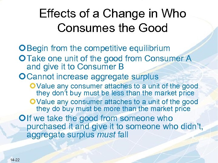 Effects of a Change in Who Consumes the Good ¢ Begin from the competitive