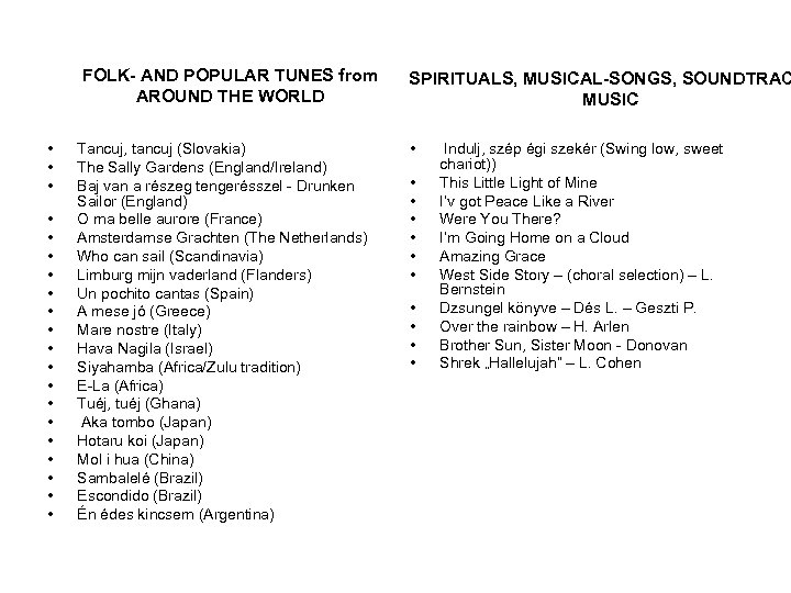 FOLK- AND POPULAR TUNES from AROUND THE WORLD • • • • • Tancuj,