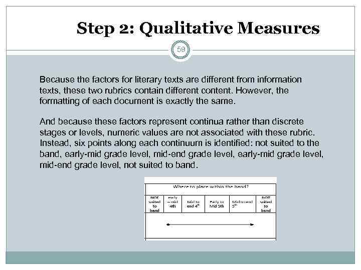 Step 2: Qualitative Measures 59 Because the factors for literary texts are different from