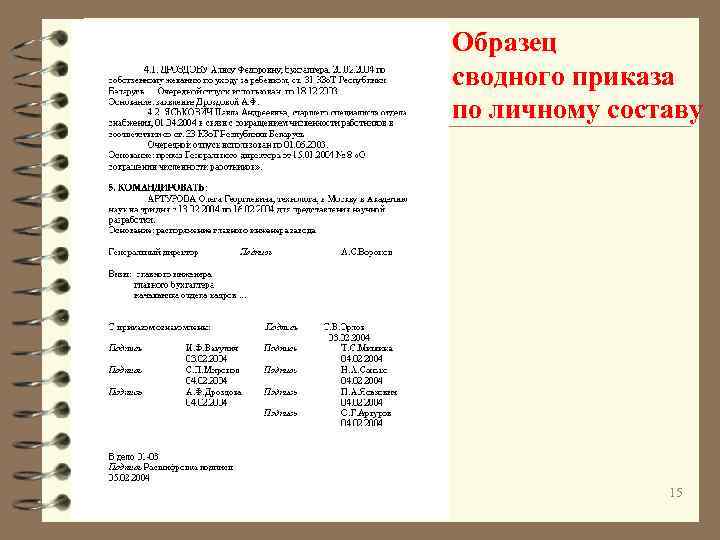 Образец сводного приказа по личному составу 15 