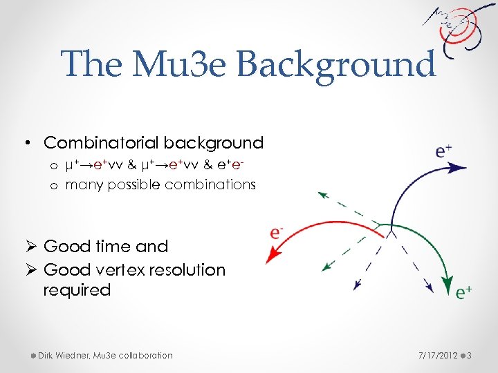 The Mu 3 e Background • Combinatorial background o μ+→e+νν & e+eo many possible