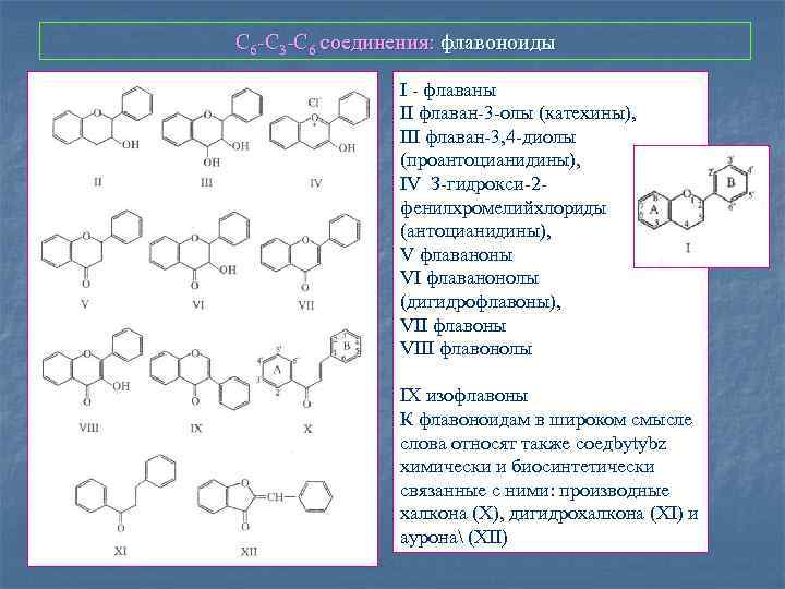 С 6 -С 3 -С 6 соединения: флавоноиды I - флаваны II флаван-3 -олы