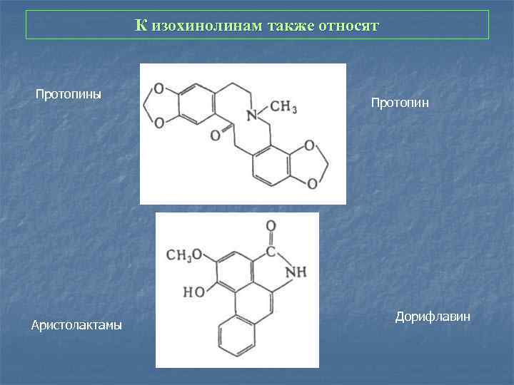 К изохинолинам также относят Протопины Аристолактамы Протопин Дорифлавин 