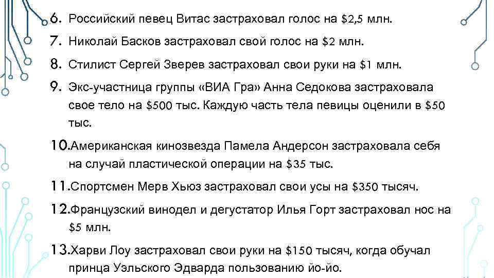 6. 7. 8. 9. Российский певец Витас застраховал голос на $2, 5 млн. Николай