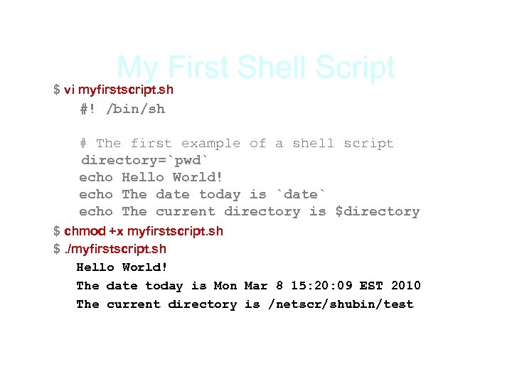 My First Shell Script $ vi myfirstscript. sh #! /bin/sh # The first example