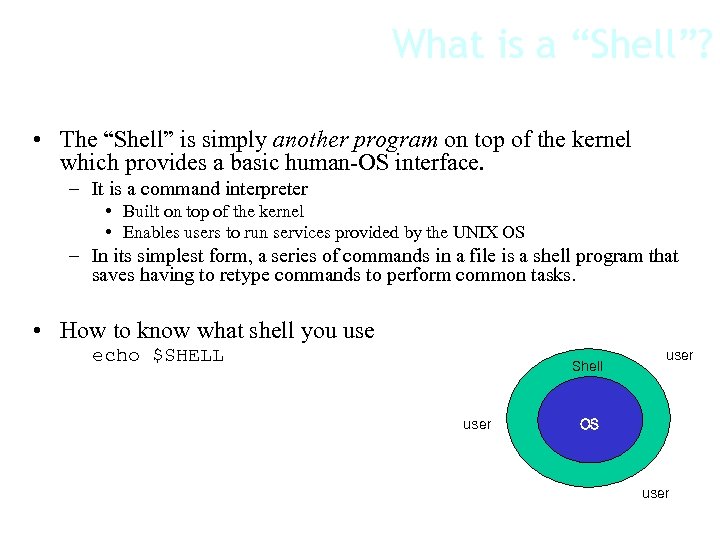 What is a “Shell”? • The “Shell” is simply another program on top of