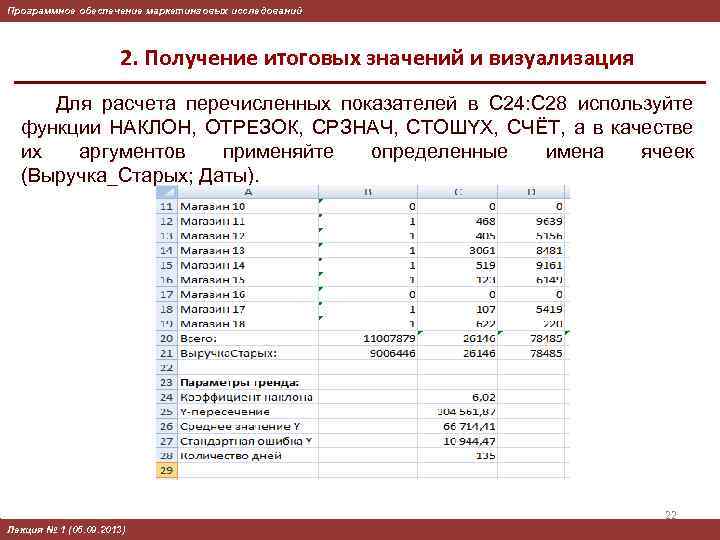 Программное обеспечение маркетинговых исследований 2. Получение итоговых значений и визуализация Для расчета перечисленных показателей