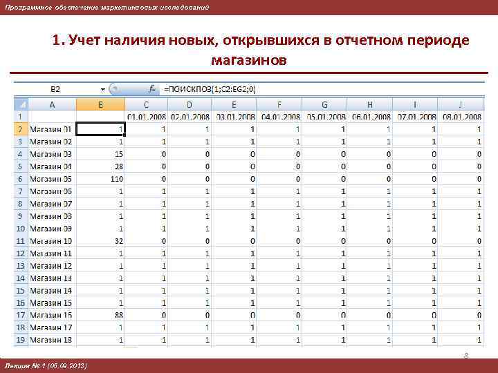 Программное обеспечение маркетинговых исследований 1. Учет наличия новых, открывшихся в отчетном периоде магазинов 8