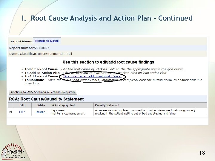 I. Root Cause Analysis and Action Plan – Continued 18 