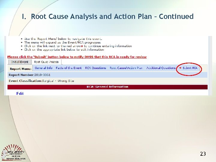 I. Root Cause Analysis and Action Plan – Continued 23 