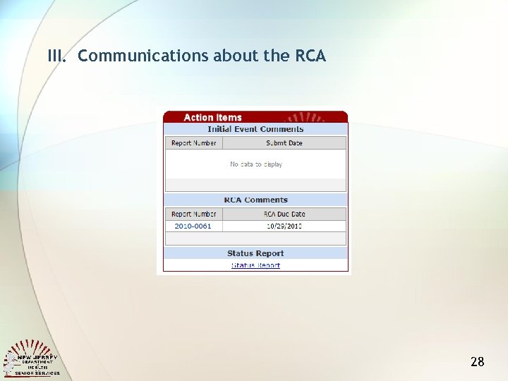 III. Communications about the RCA 28 