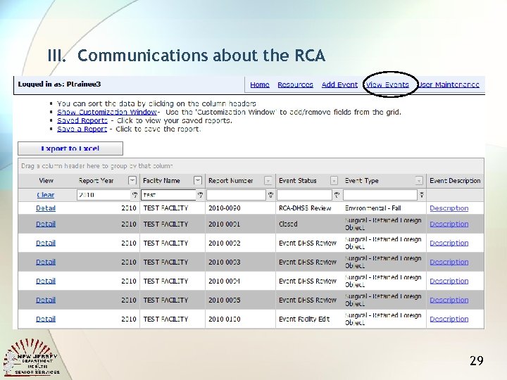 III. Communications about the RCA 29 