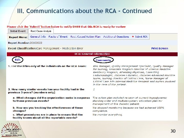 III. Communications about the RCA - Continued 30 