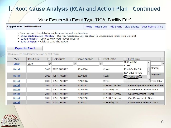I. Root Cause Analysis (RCA) and Action Plan – Continued View Events with Event