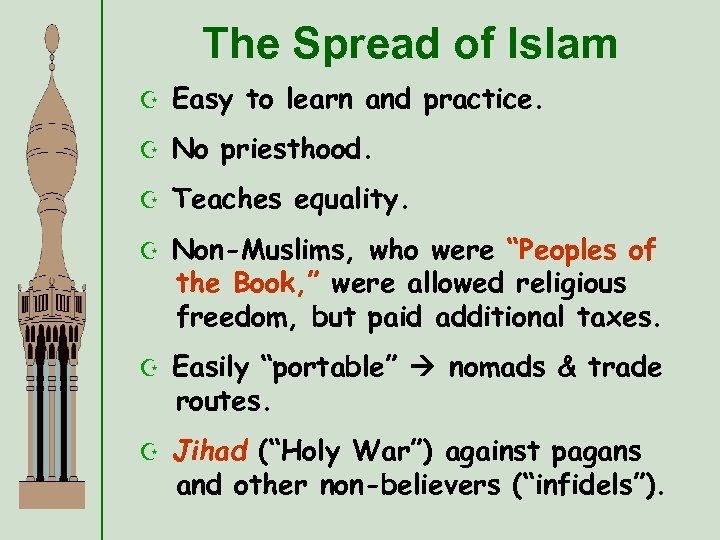 The Spread of Islam Z Easy to learn and practice. Z No priesthood. Z