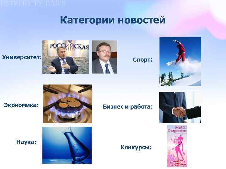 Категории новостей Университет: Экономика: Наука: Спорт: Бизнес и работа: Конкурсы: 