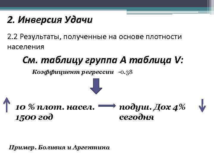 2. Инверсия Удачи 2. 2 Результаты, полученные на основе плотности населения См. таблицу группа
