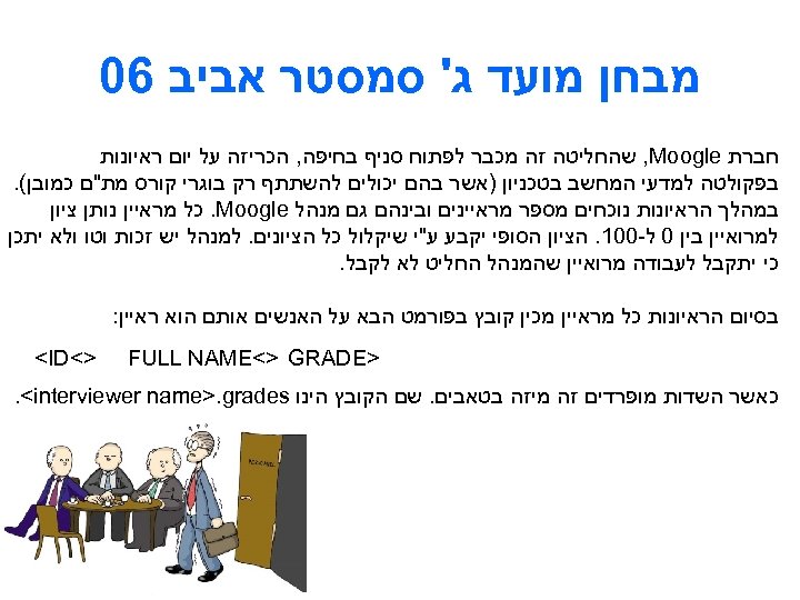  מבחן מועד ג' סמסטר אביב 60 חברת , Moogle שהחליטה זה מכבר לפתוח