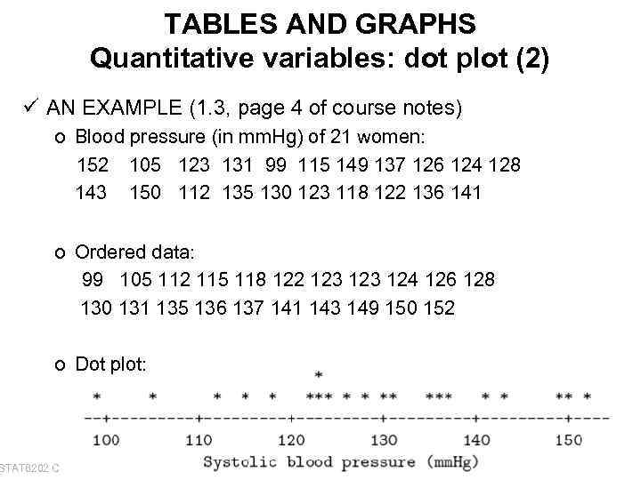 TABLES AND GRAPHS Quantitative variables: dot plot (2) ü AN EXAMPLE (1. 3, page