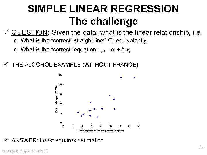 SIMPLE LINEAR REGRESSION The challenge ü QUESTION: Given the data, what is the linear