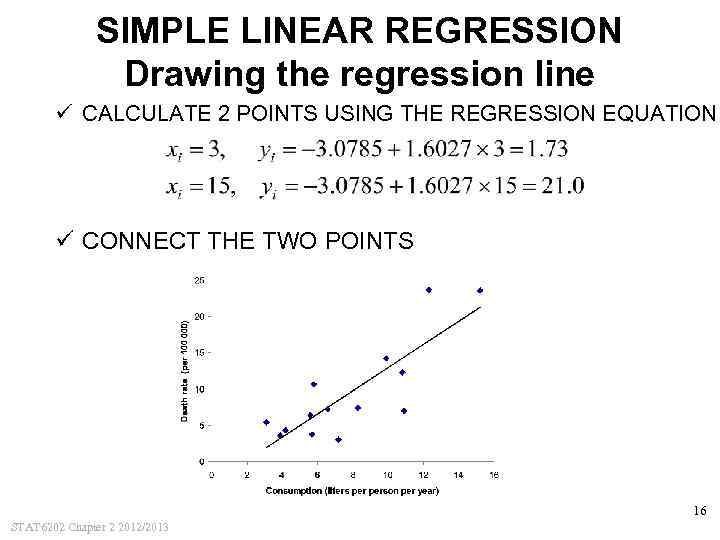SIMPLE LINEAR REGRESSION Drawing the regression line ü CALCULATE 2 POINTS USING THE REGRESSION
