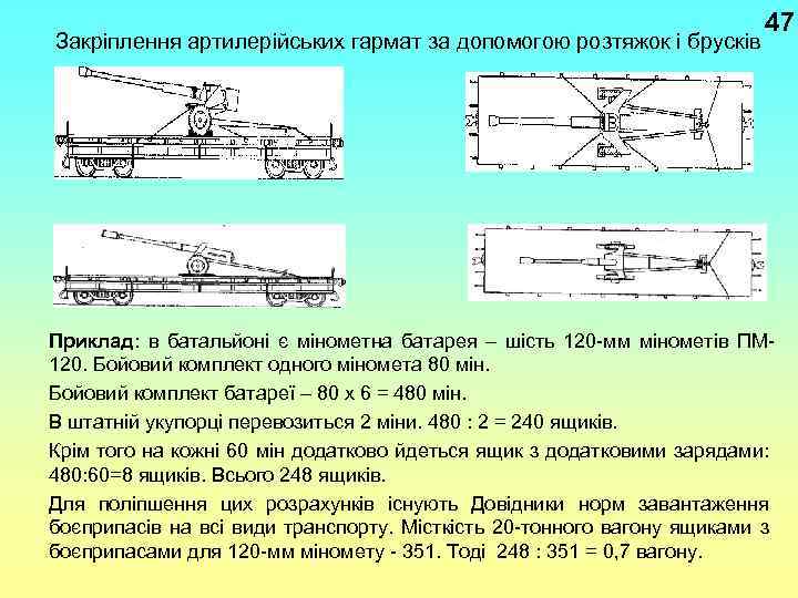 Закріплення артилерійських гармат за допомогою розтяжок і брусків 47 Приклад: в батальйоні є мінометна