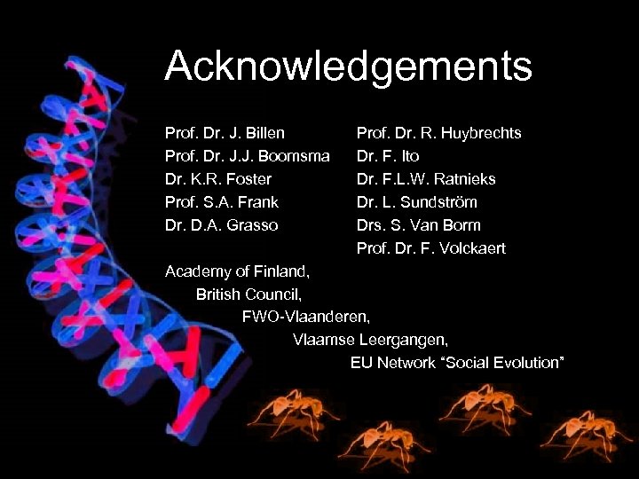 Acknowledgements Prof. Dr. J. Billen Prof. Dr. J. J. Boomsma Dr. K. R. Foster
