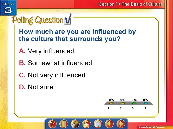 How much are you are influenced by the culture that surrounds you? A. Very