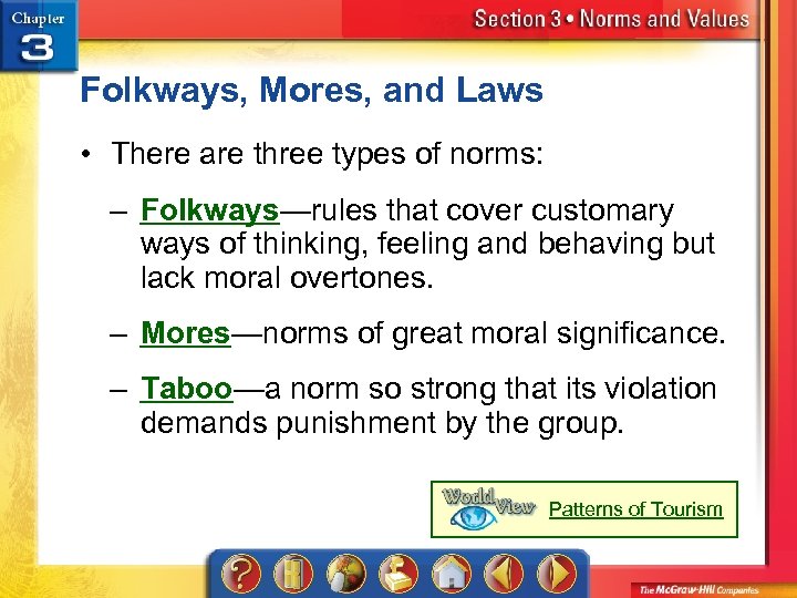 Folkways, Mores, and Laws • There are three types of norms: – Folkways—rules that