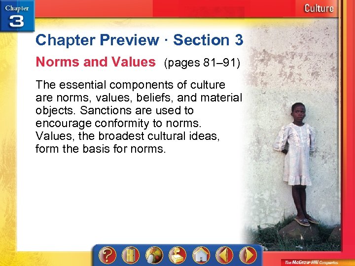 Chapter Preview · Section 3 Norms and Values (pages 81– 91) The essential components
