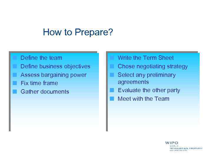 How to Prepare? Define the team Define business objectives Assess bargaining power Fix time