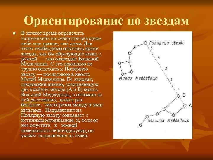 Ориентирование по звездам n В ночное время определить направление на север при звездном небе