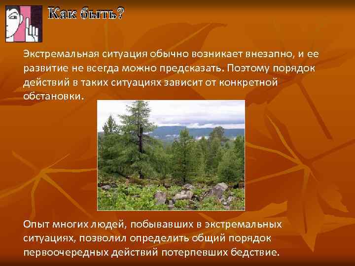 Как быть? Экстремальная ситуация обычно возникает внезапно, и ее развитие не всегда можно предсказать.