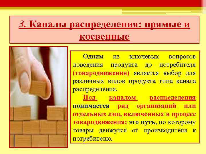 3. Каналы распределения: прямые и косвенные Одним из ключевых вопросов доведения продукта до потребителя