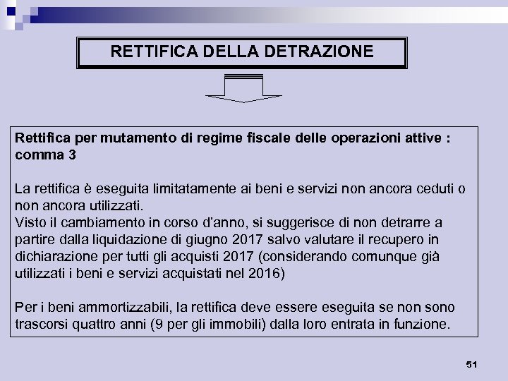 RETTIFICA DELLA DETRAZIONE Rettifica per mutamento di regime fiscale delle operazioni attive : comma