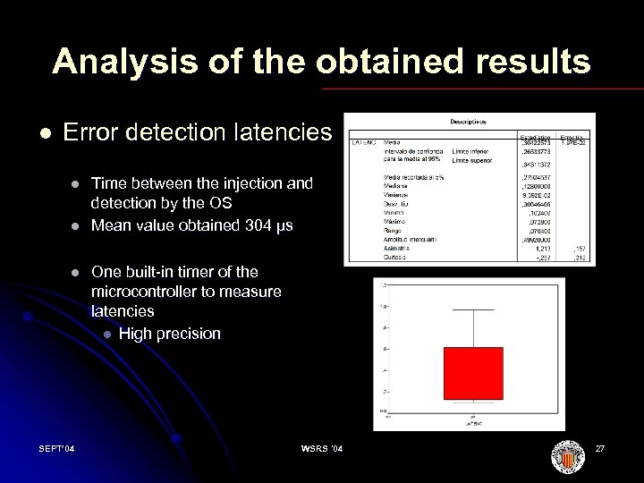 Analysis of the obtained results l Error detection latencies l l l SEPT’ 04