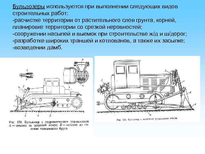 Бульдозеры используются при выполнении следующих видов строительных работ: -расчистке территории от растительного слоя грунта,