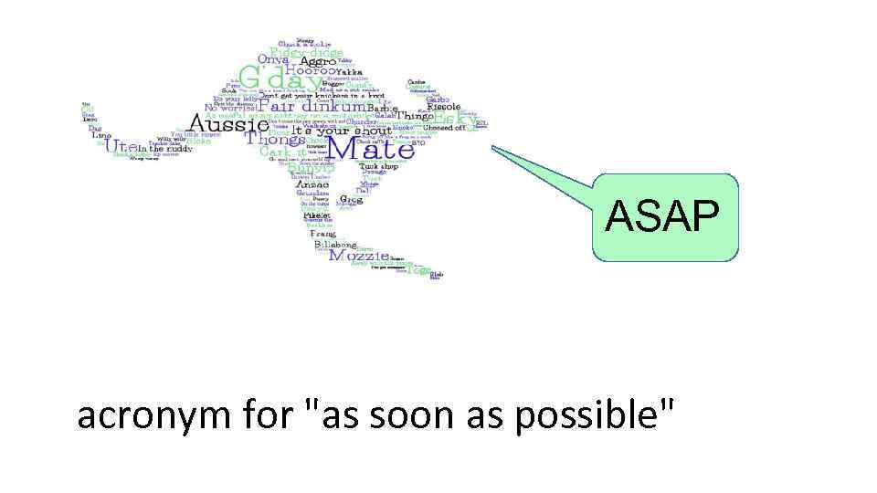 ASAP acronym for "as soon as possible" 