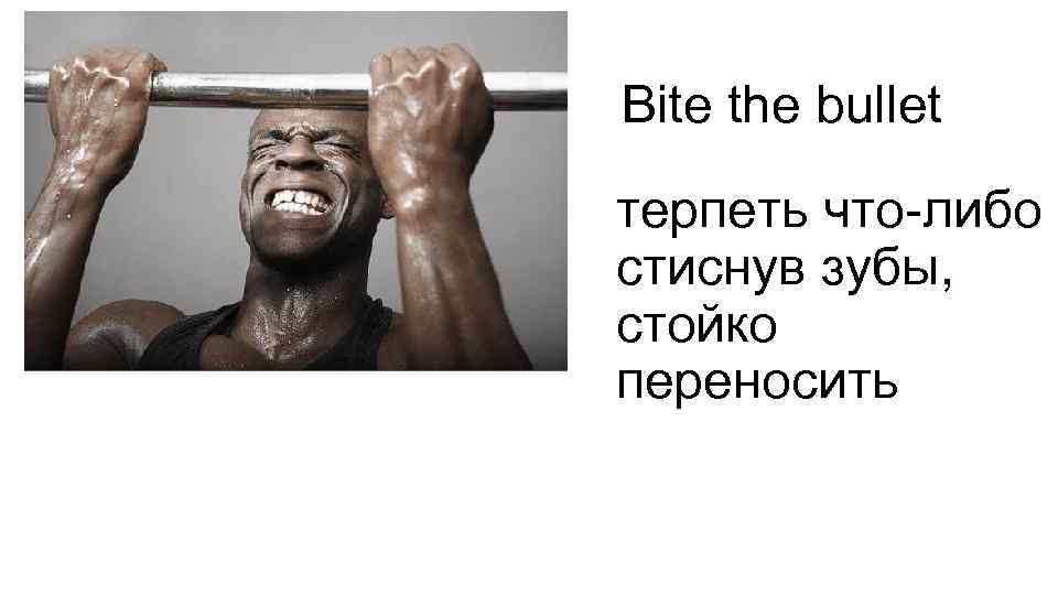 Bite the bullet терпеть что-либо стиснув зубы, стойко переносить 