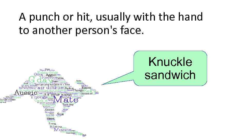 A punch or hit, usually with the hand to another person's face. Knuckle sandwich