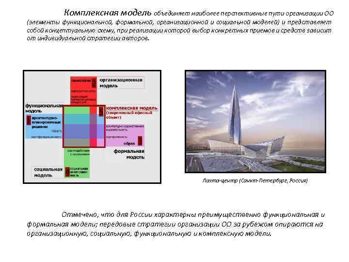 Комплексная модель объединяет наиболее перспективные пути организации ОО (элементы функциональной, формальной, организационной и социальной