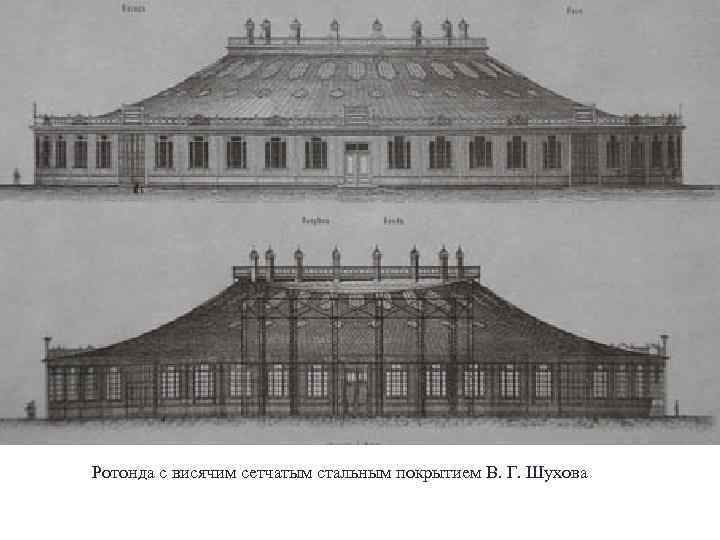 Ротонда с висячим сетчатым стальным покрытием В. Г. Шухова 