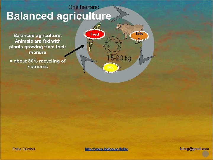 One hectare: Balanced agriculture: Animals are fed with plants growing from their manure =