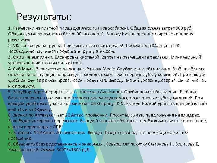 Результаты: 1. Разместил на платной площадке Avito. ru (Новосибирск). Общаяя сумма затрат 969 руб.