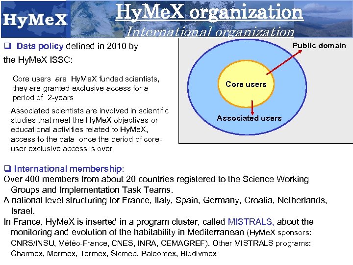 Hy. Me. X organization International organization q Data policy defined in 2010 by Public