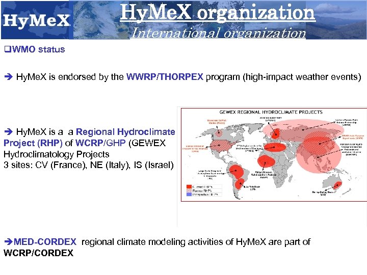 Hy. Me. X organization International organization q. WMO status Hy. Me. X is endorsed