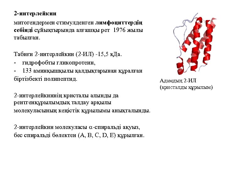 2 -интерлейкин митогендермен стимулденген лимфоциттердің себінді сұйықтырында алғашқы рет 1976 жылы табылған. Табиғи 2